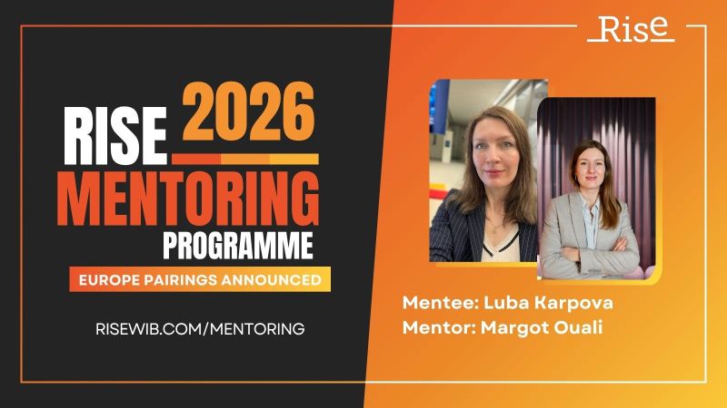 Rise 2026 Mentoring Programme announcement graphic: mentee Luba Karpova, mentor Margot Ouali.